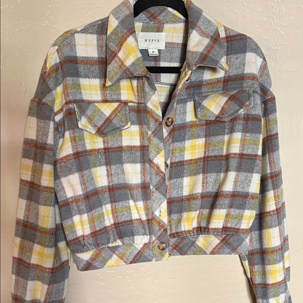 Adorable HYFVE  Plaid Cropped Flannel Jacket